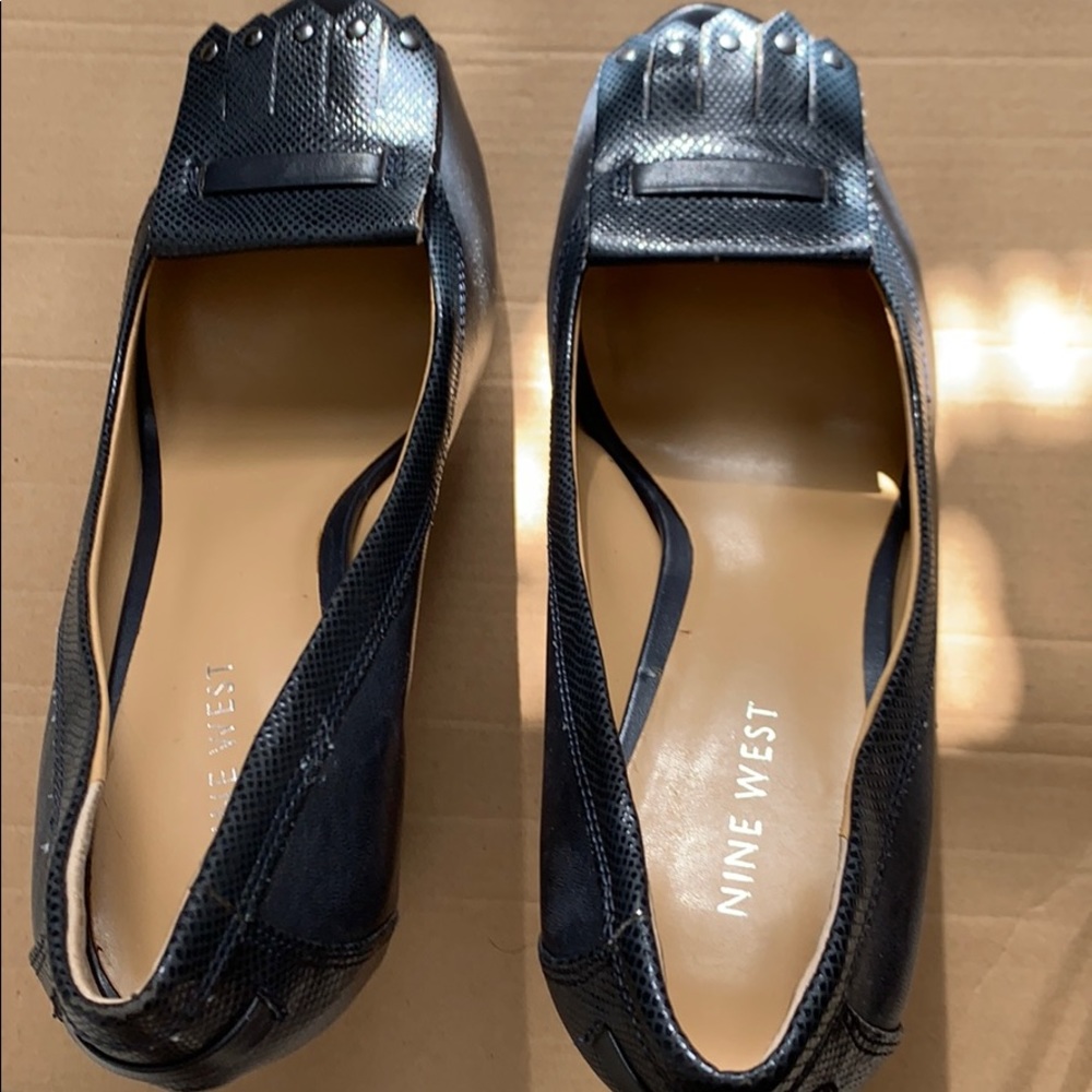 Nine West leather navy blue high heels open toe